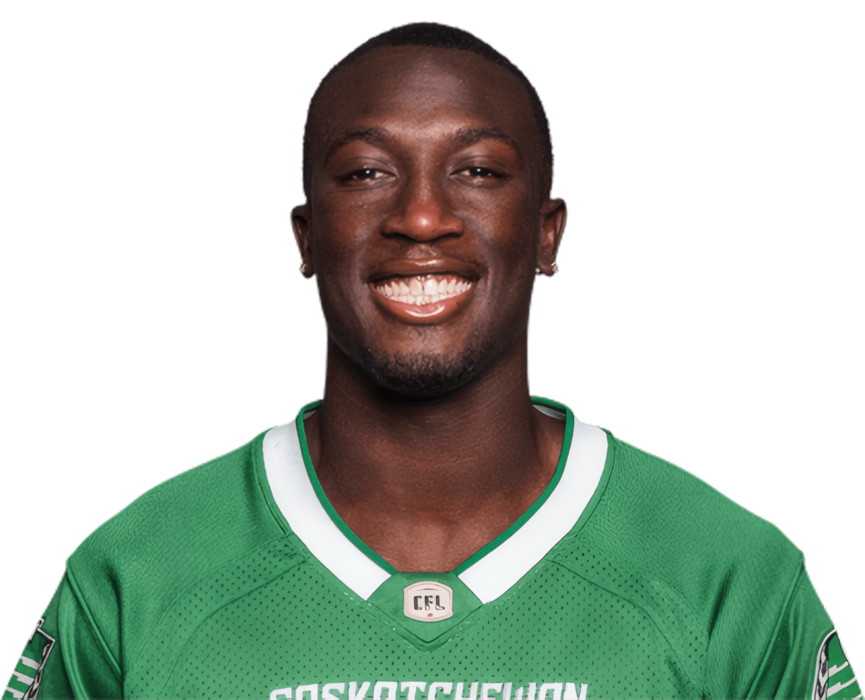 Abdul Janneh Jr smiling, wearing a Saskatchewan jersey